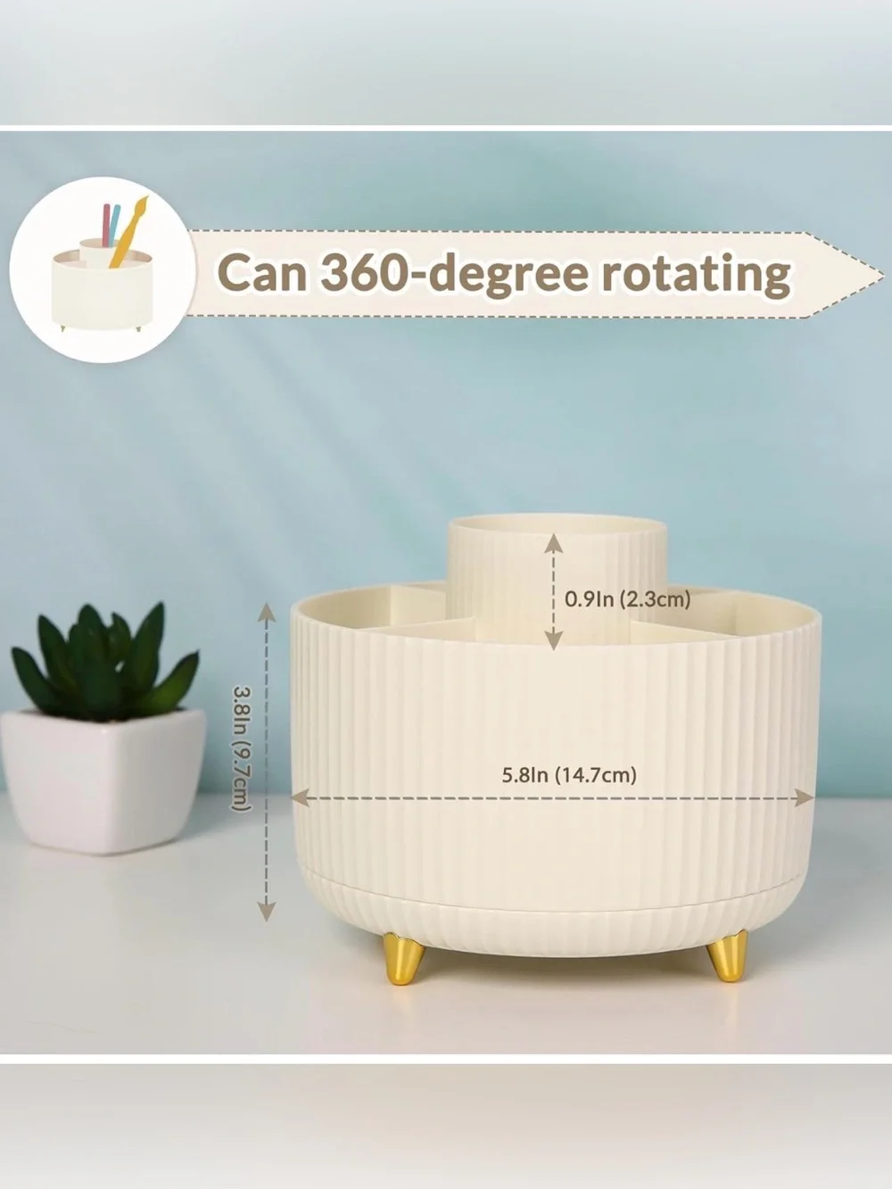 2/$10 Cream 360 Rotating Desktop Organizer with 5 Slots NWT